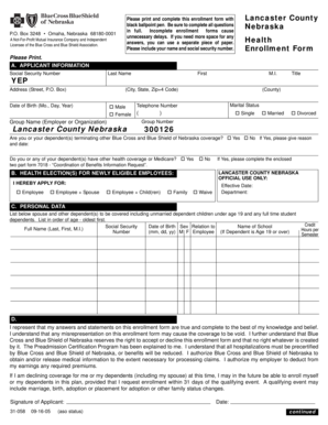 Blue Cross and Blue Shield of Nebraska Enrollment Form