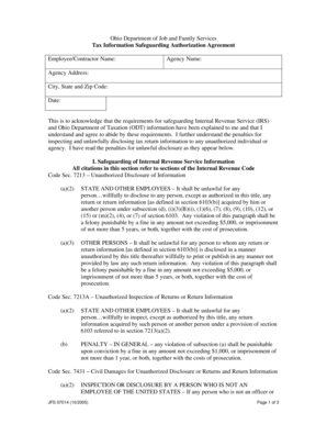 Ohio Tax Information Safeguarding Agreement