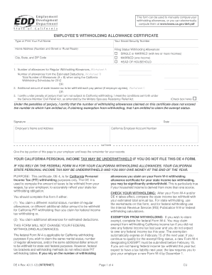 California DE 4 Withholding Allowance Certificate