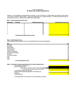 RS Means Cost Analysis Reporting Form