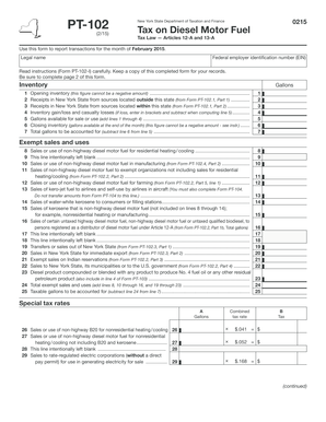 New York State Diesel Motor Fuel Tax Form PT-102