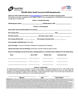TRICARE Other Health Insurance Questionnaire