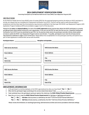 2014 NHSC Loan Repayment Program Employment Verification Form