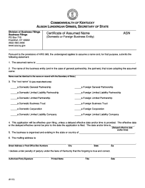 Kentucky Certificate of Assumed Name