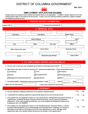 District of Columbia Government Employment Application
