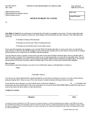 USDA Notice of Right to Cancel