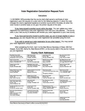 Voter Registration Cancellation Request Form