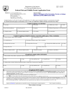 US Fish and Wildlife Permit Application