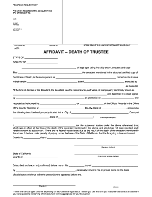 Affidavit Death of Trustee