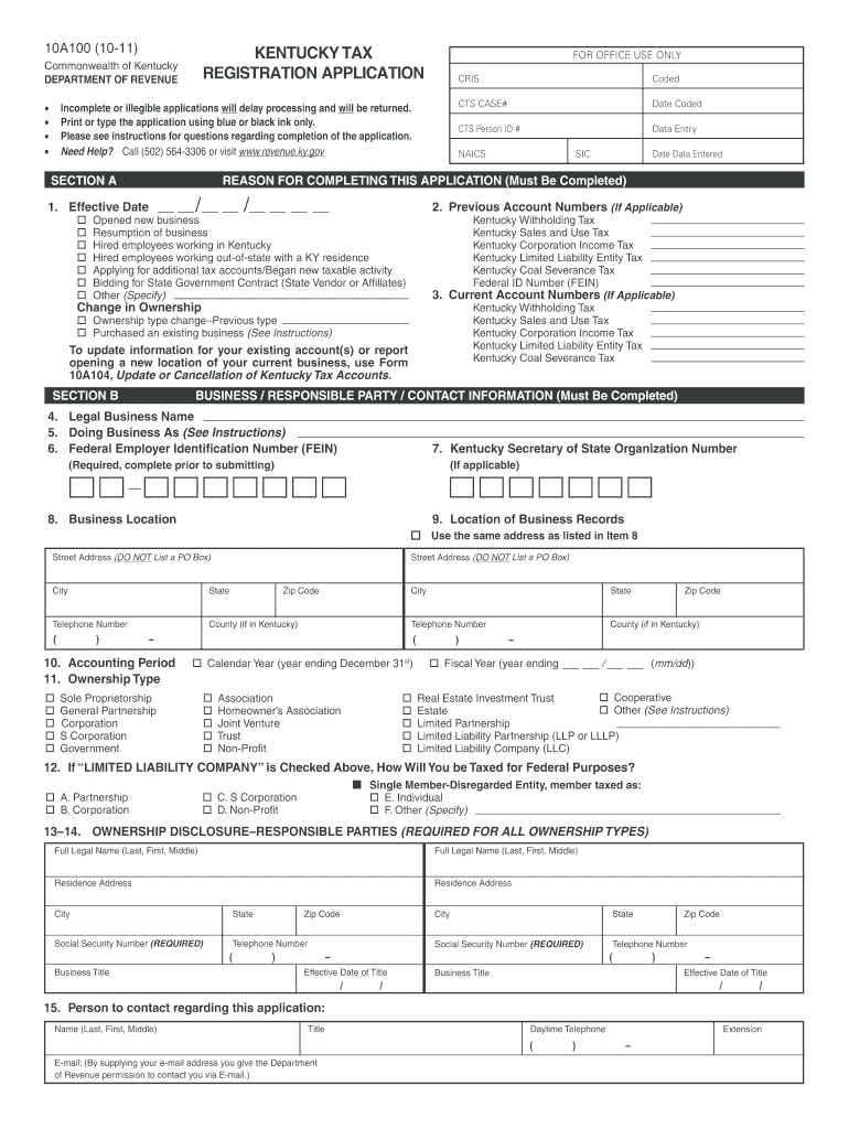 kentucky tax registration 2011  form Preview on Page 1