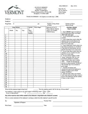 Vermont Workers' Compensation Wage Statement