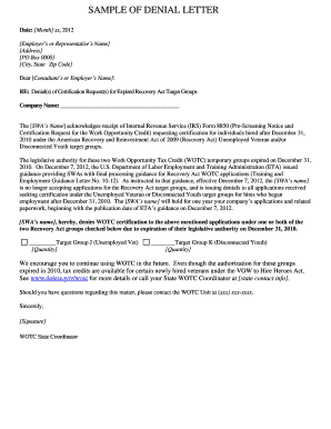 Denial Letter for WOTC Certification