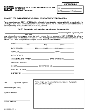 Washington State Patrol Request for Expungement of Non-Conviction Records
