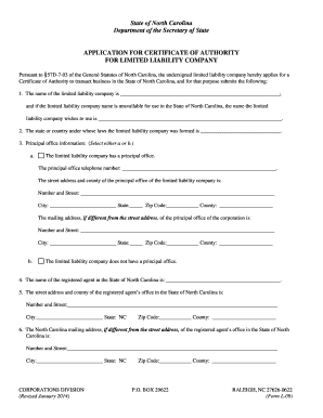 Application for Certificate of Authority for LLC