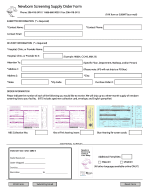 Newborn Screening Supply Order Form