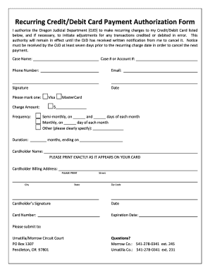 Oregon Judicial Department Credit/Debit Card Payment Authorization