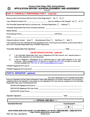 Application Deposit Acknowledgement and Agreement