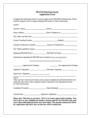 PRAXIS Reimbursement Application Form