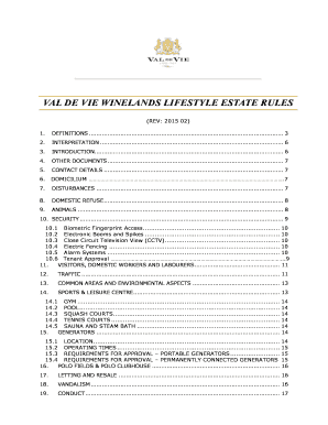 Estate Rules amp Transgression Chart - Val de Vie