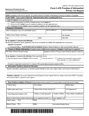 USCIS Form G-639 Freedom of Information Privacy Act Request