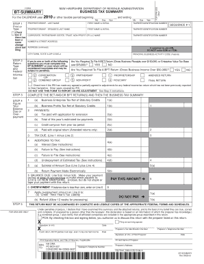 New Hampshire Business Tax Summary Form