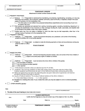 Temporary Orders Attachment to Order to Show Cause