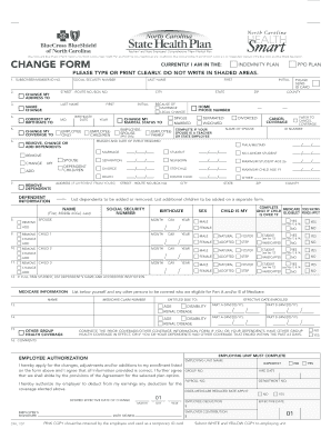North Carolina Health Plan Change Form