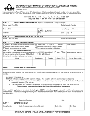 Dependent COBRA Dental Coverage Continuation Form