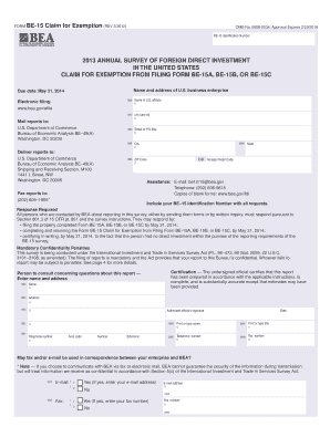 Form BE-15 Claim for Exemption