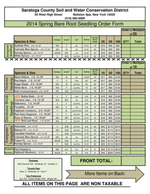Saratoga County Spring Bare Root Seedling Order Form