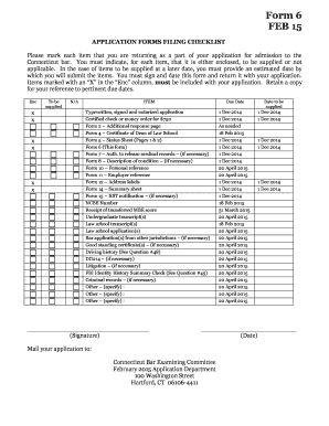 Connecticut Bar Application Filing Checklist