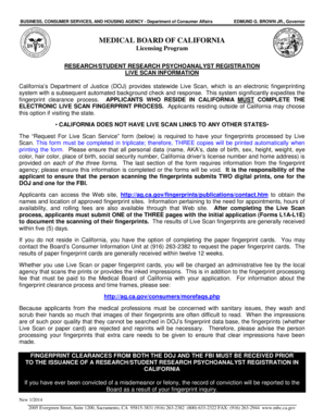 California Research/Student Research Psychoanalyst Live Scan Form