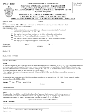 Massachusetts Lump Sum Settlement Addendum