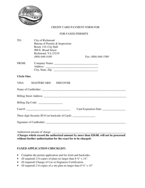 Credit Card Payment Form for Faxed Permits