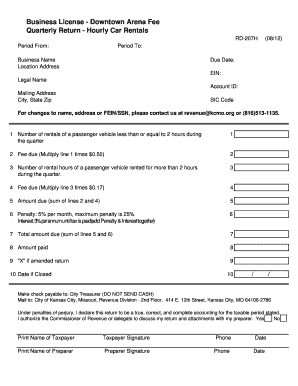Quarterly Business License Return - Hourly Car Rentals