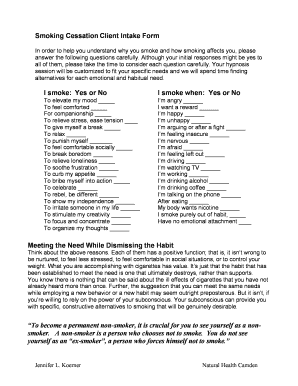 Smoking Cessation Client Intake Form