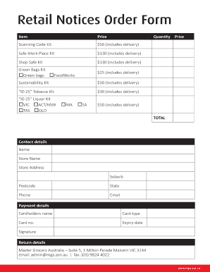 Retail Notices Order Form