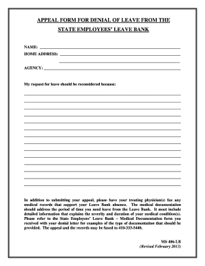 Appeal Form for Denial of Leave from State Employees' Leave Bank