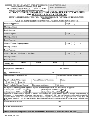 Suffolk County Sewage Disposal and Water Supply Application