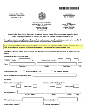 New Hampshire Educator Certification Renewal Form