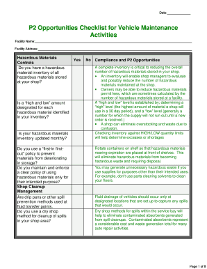 Vehicle Maintenance P2 Opportunities Checklist