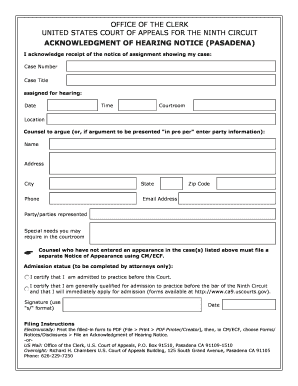 Acknowledgment of Hearing Notice