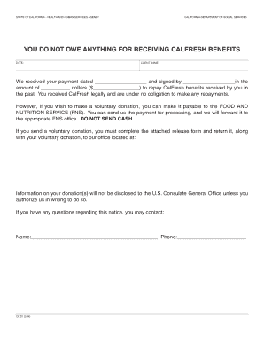 California CalFresh Voluntary Donation Notice