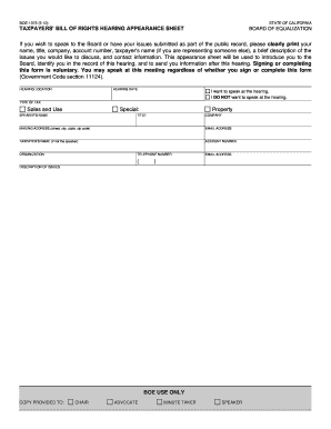 California Taxpayers' Bill of Rights Hearing Appearance Sheet