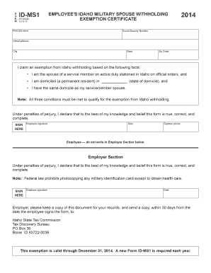 Idaho Military Spouse Withholding Exemption Certificate