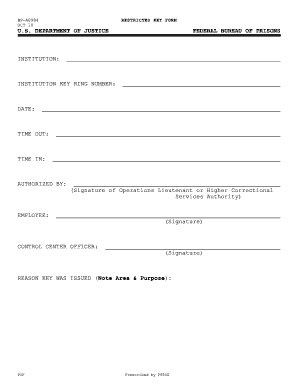 Federal Bureau of Prisons Key Form