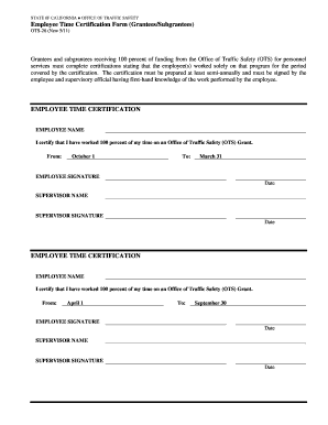 California Employee Time Certification Form