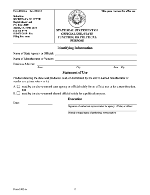 Form 3303-AGeneral Information State Seal Statement of Official - sos texas