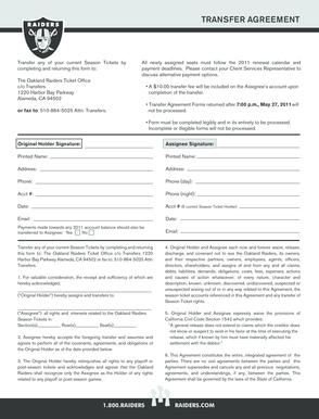 Oakland Raiders Season Ticket Transfer Agreement
