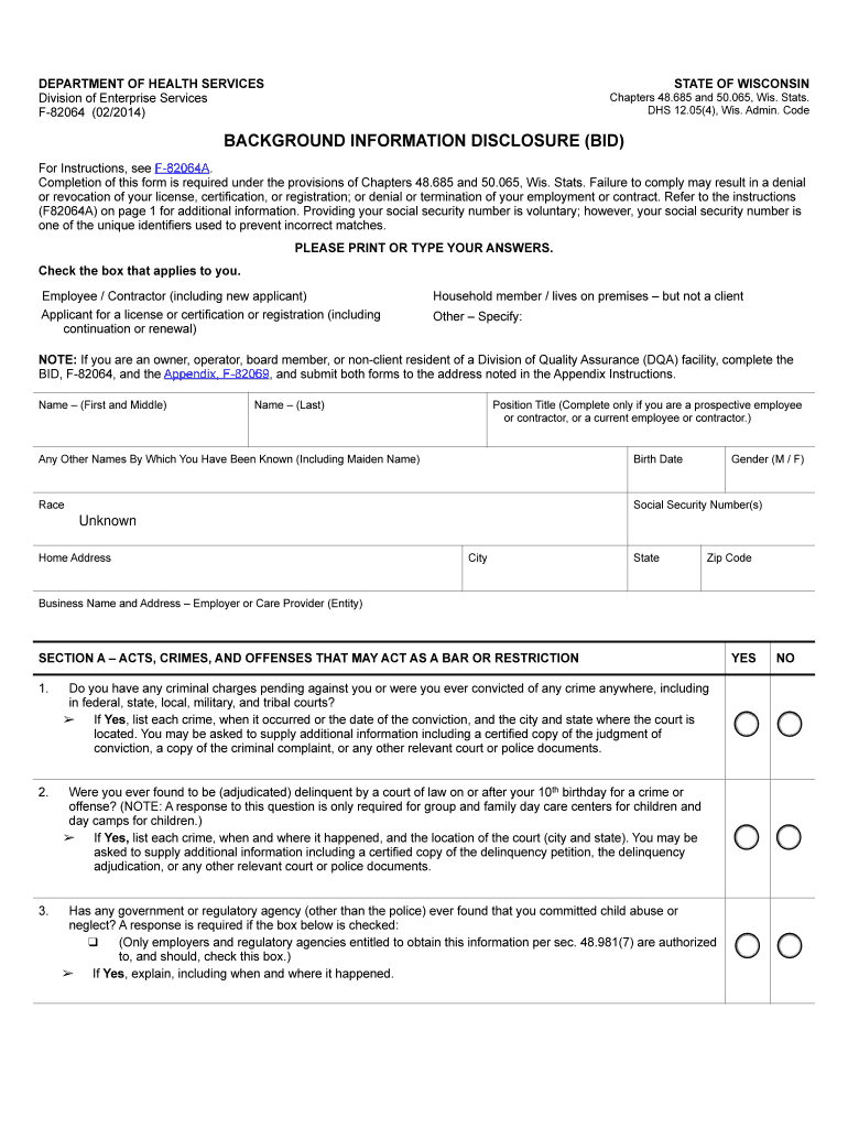 Fillable Online BACKGROUND INFORMATION DISCLOSURE BID Fax Email Print